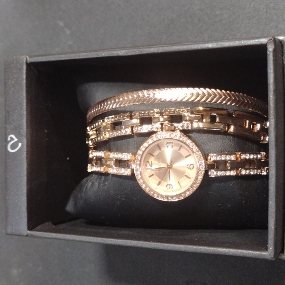 Rose Gold Tone Bling Valletta Watch & Bracelets set